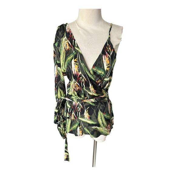 BCBGMaxAzria Green Floral Wrap Top - Picture 2 of 6